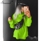 Simenual prendas de punto cuello alto otoño invierno suéteres mujeres neón color manga larga puentes moda 2019 casual básico delgado jersey