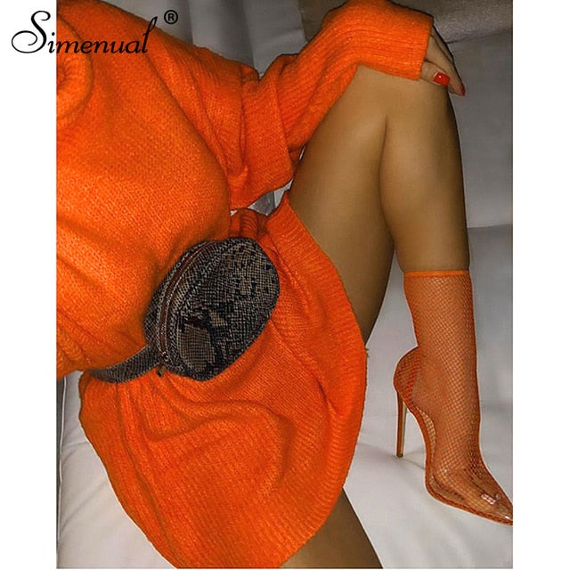 Simenual prendas de punto cuello alto otoño invierno suéteres mujeres neón color manga larga puentes moda 2019 casual básico delgado jersey