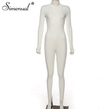 Entrenamiento Simenual Active Wear acanalado mamelucos para mujer del mono de manga larga deportiva fitness bordado impresión de la letra de la cremallera del mono