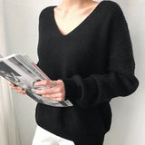 Womens Sweaters 2020 otoño invierno Casual V mujeres del cuello del suéter suéter sólido de manga larga Moda suelta de punto de cachemir Top