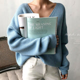 Womens Sweaters 2020 otoño invierno Casual V mujeres del cuello del suéter suéter sólido de manga larga Moda suelta de punto de cachemir Top