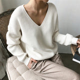 Womens Sweaters 2020 otoño invierno Casual V mujeres del cuello del suéter suéter sólido de manga larga Moda suelta de punto de cachemir Top