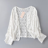 Chaqueta de punto de primavera y verano de punto 2020 Mujeres Gancho Flor Hollow Bloqueador solar Blusa transparente transparente Chaqueta pequeña informal